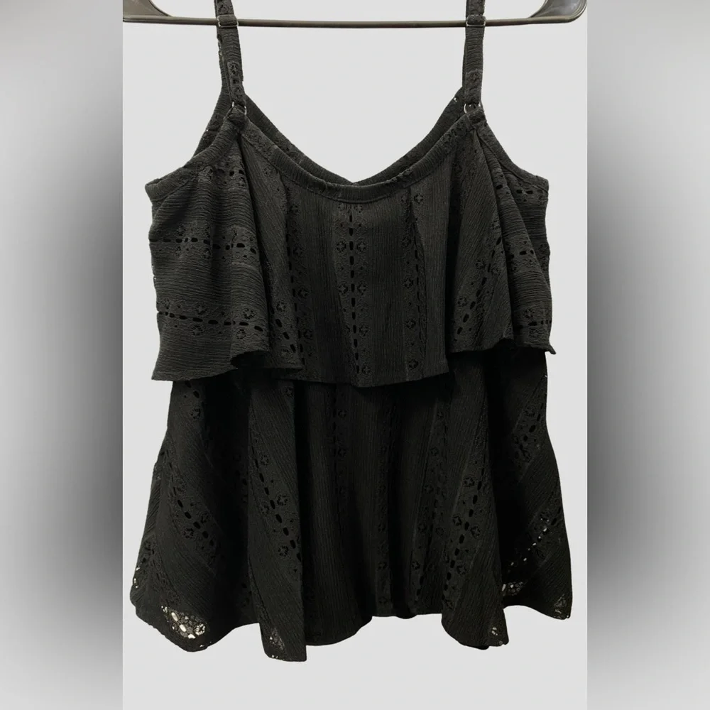INC Black Ruffle Top Tank